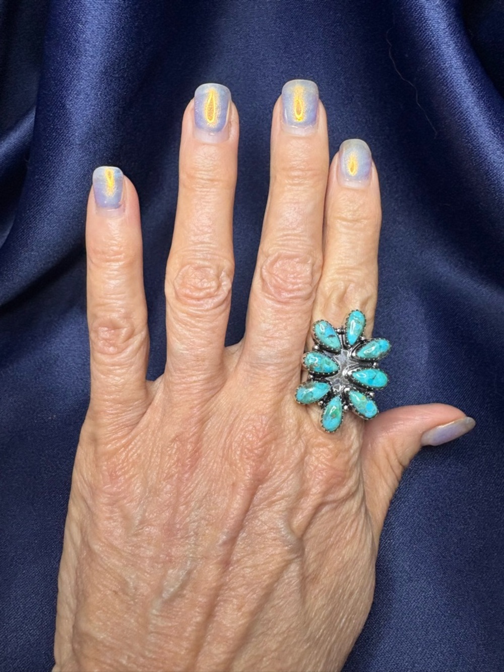 Turquoise Teardrop Cluster Ring - Silver Setting - Picture 4 of 9
